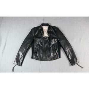 Free People We The Free Womens S Black Faux Leather Knit Moto Jacket Tassels
